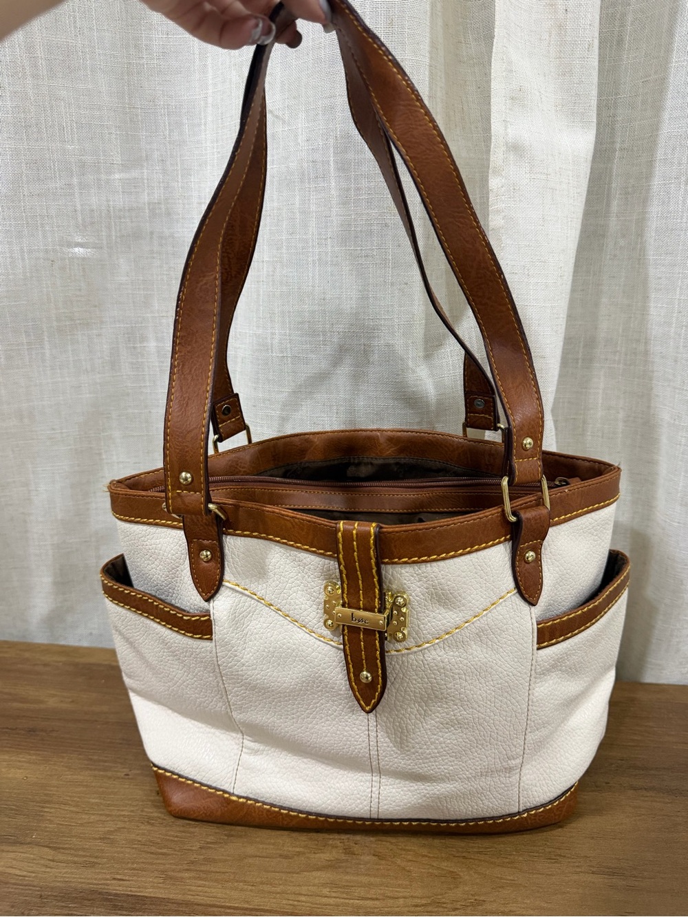 b.o.c. Ivory and Brown Shoulder Tote Bag